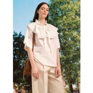 See By Chloe White Cotton Poplin Short Sleeve Blouse Top
